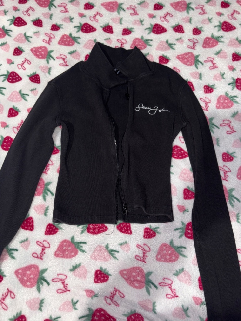 Missguided Black Sean John Long Sleeve Top BROKEN ZIPPER